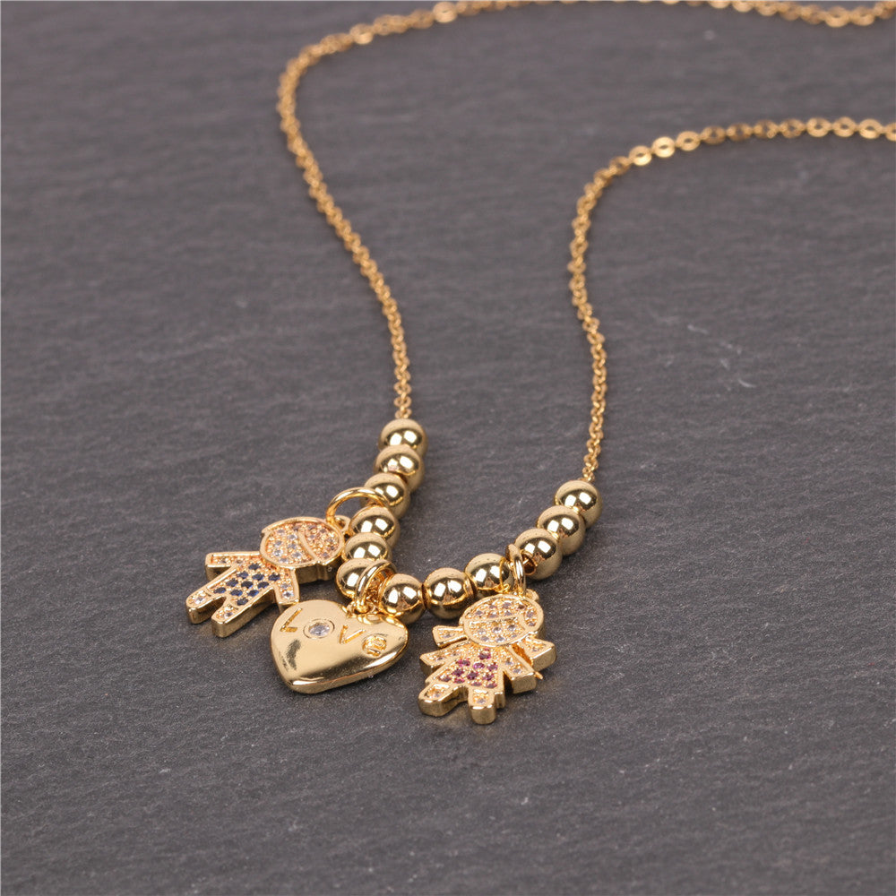 Copper Heart English Letter Necklace MIC-TianY017