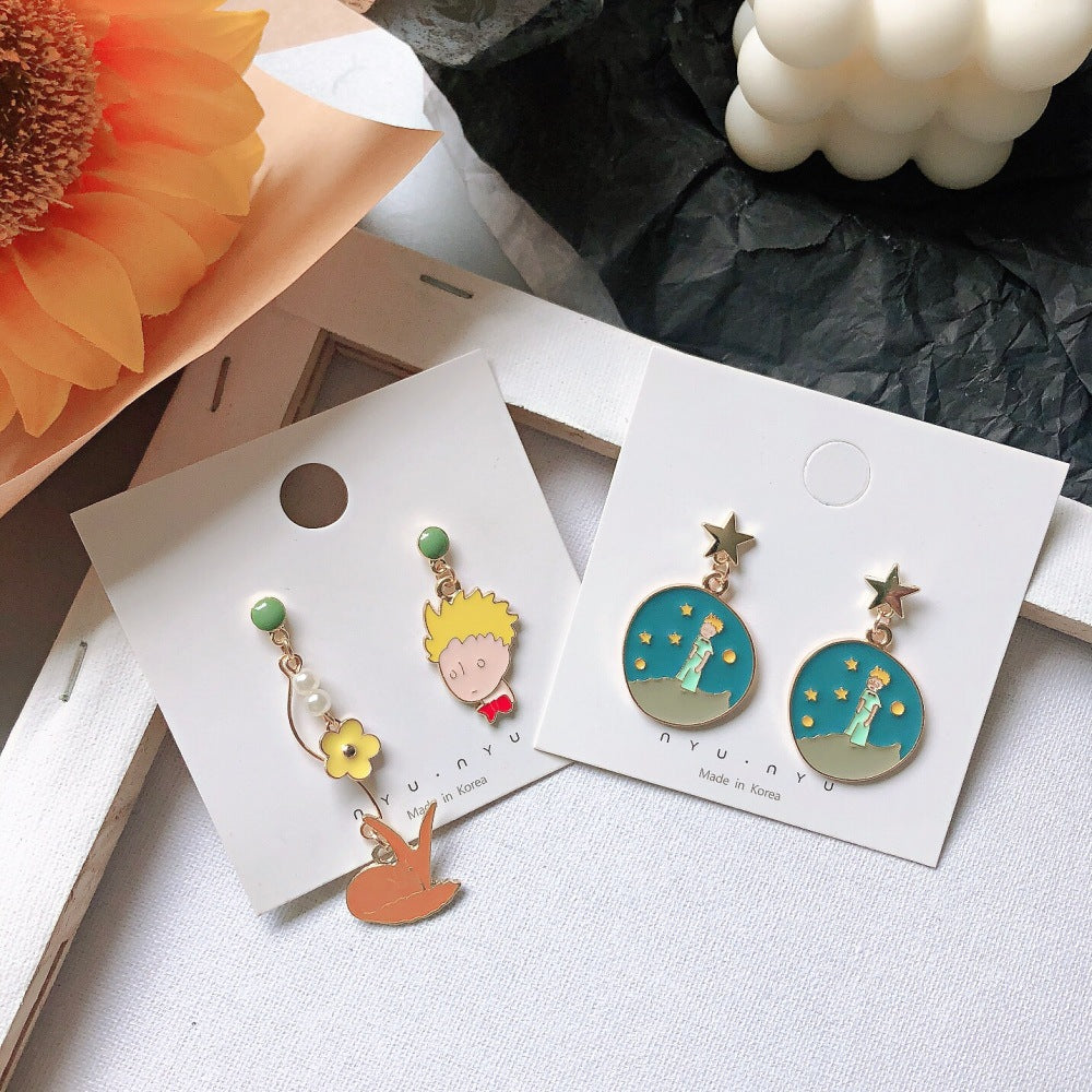 S925 Silver Needle Prince Rose Fox Enamel Alloy Earrings (M) MoN001