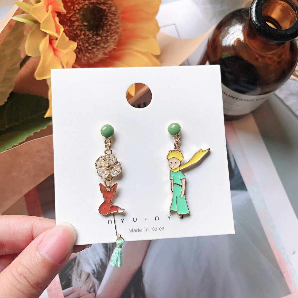 S925 Silver Needle Prince Rose Fox Enamel Alloy Earrings (M) MoN001