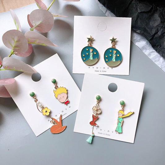 S925 Silver Needle Prince Rose Fox Enamel Alloy Earrings (M) MoN001