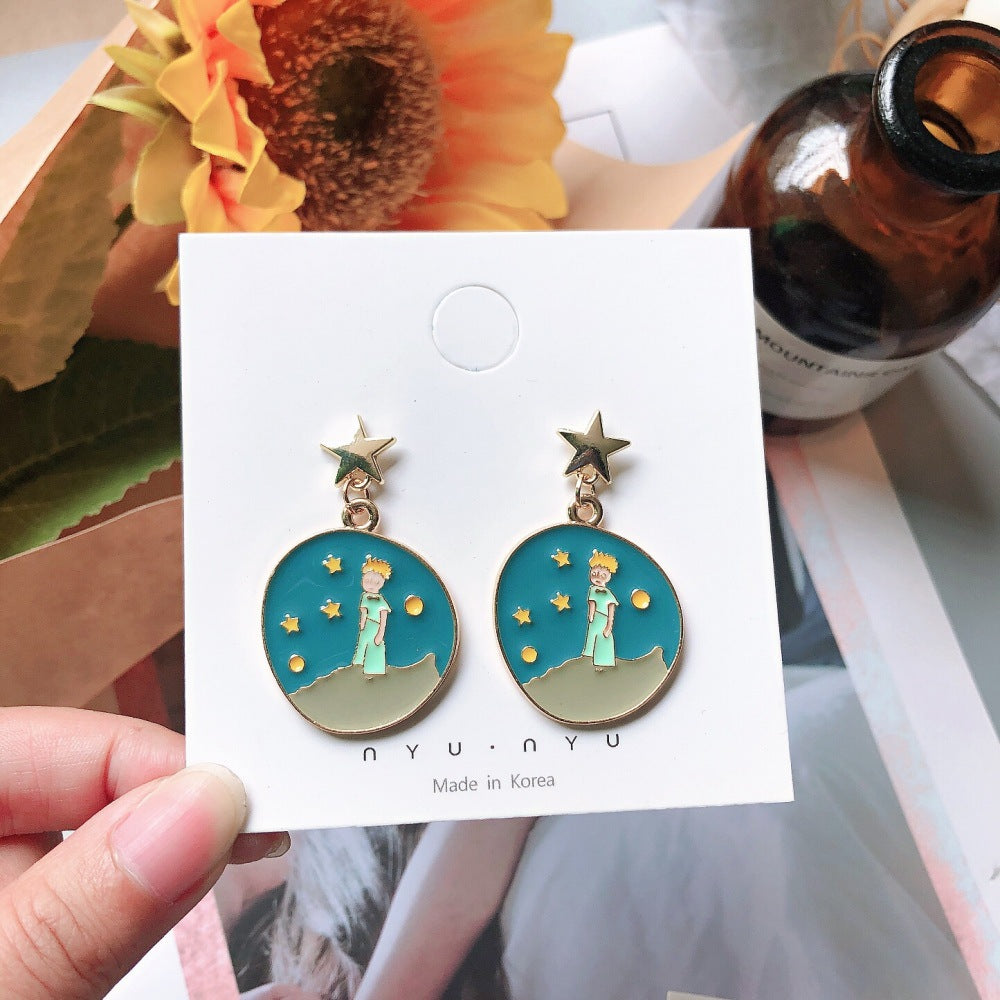 S925 Silver Needle Prince Rose Fox Enamel Alloy Earrings (M) MoN001