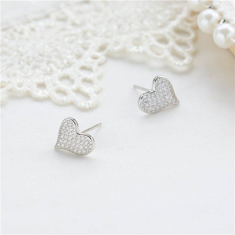 S925 sterling silver irregular love heart set diamond stud earrings women's US-JiaY012