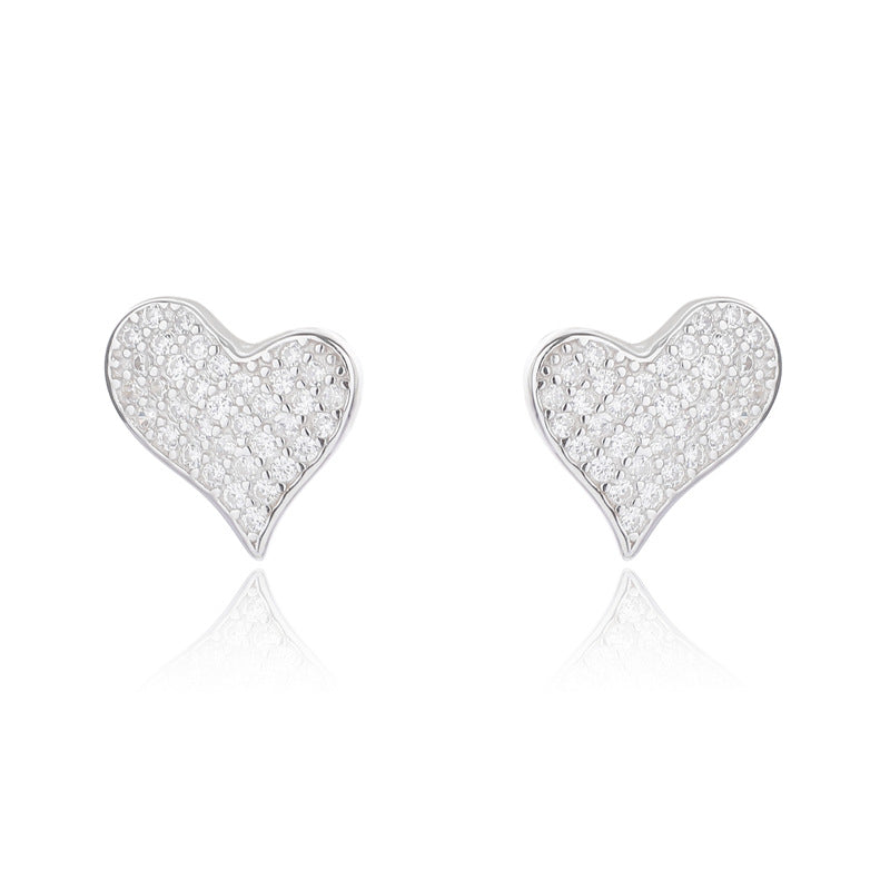 S925 sterling silver irregular love heart set diamond stud earrings women's US-JiaY012