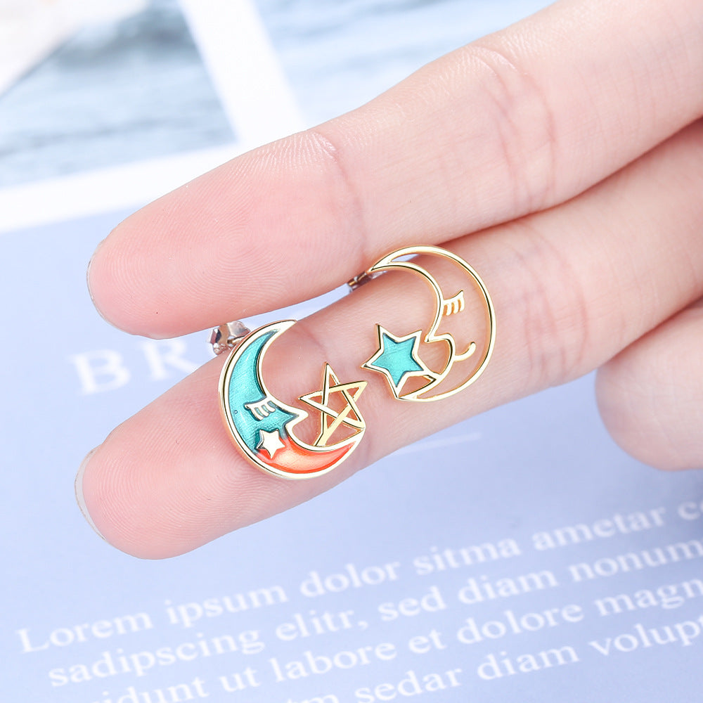 Gradient Moon Cute Star Crystal EarringsMinimo de compra 2 MIC-XZS006