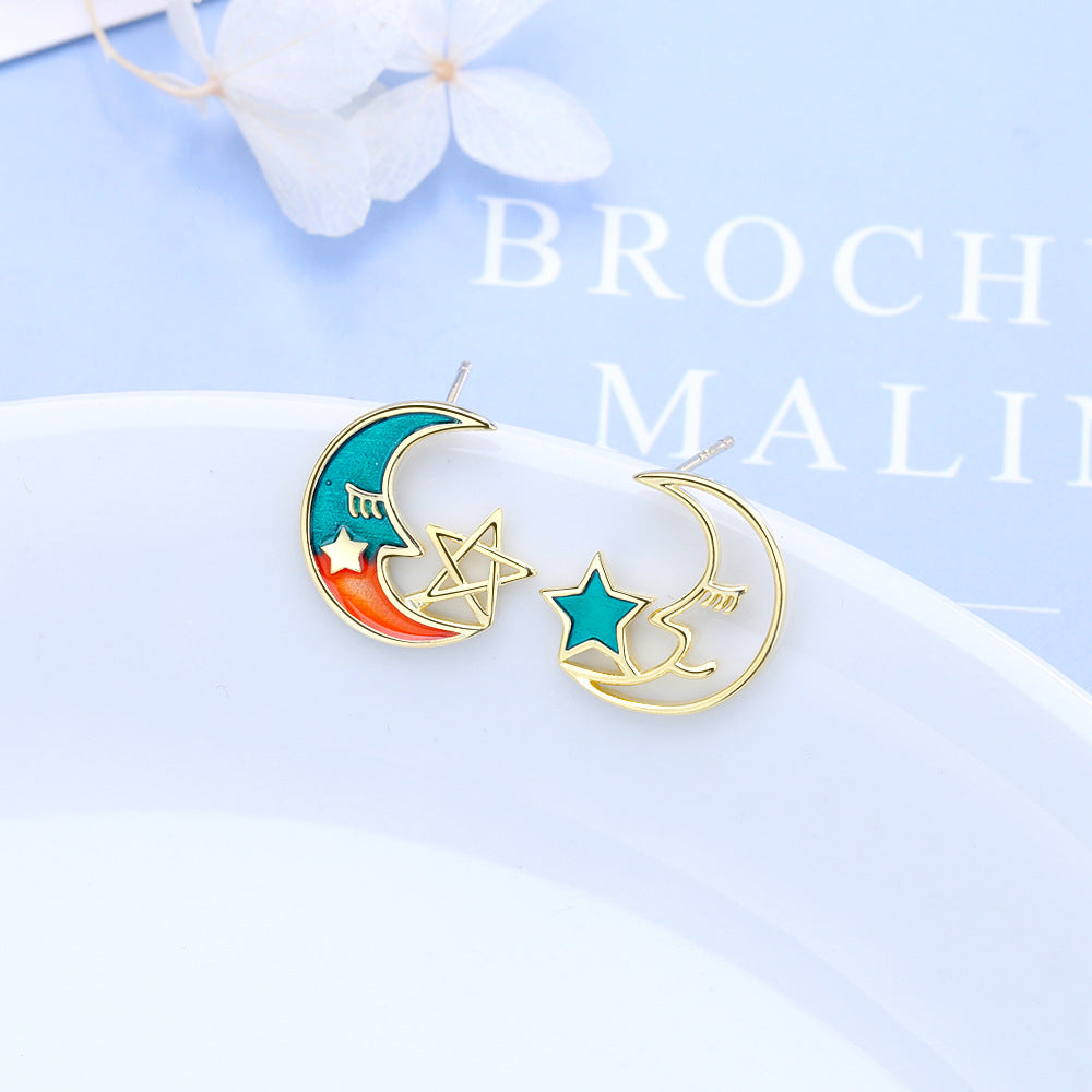 Gradient Moon Cute Star Crystal EarringsMinimo de compra 2 MIC-XZS006