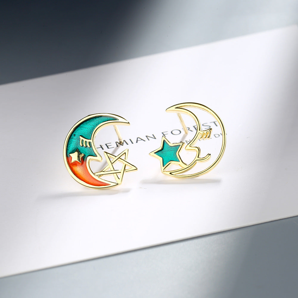 Gradient Moon Cute Star Crystal EarringsMinimo de compra 2 MIC-XZS006