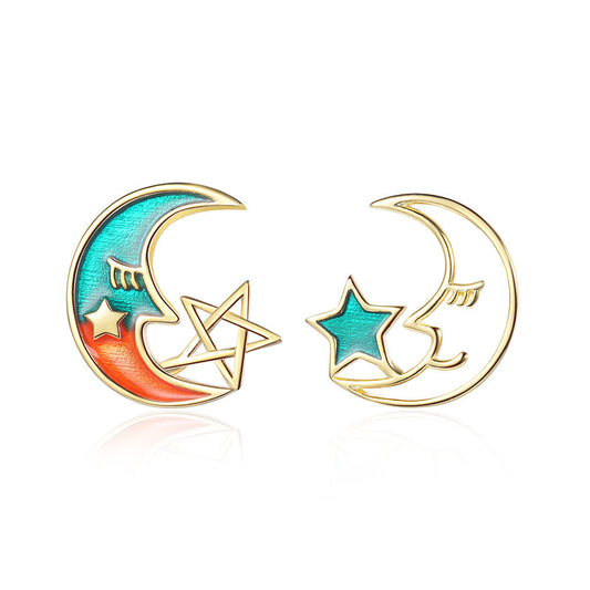 Gradient Moon Cute Star Crystal EarringsMinimo de compra 2 MIC-XZS006