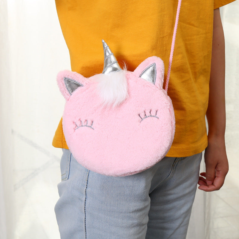 Plush cartoon unicorn messenger shoulder bag(Minimo de compra 5) MIC-SaiM005