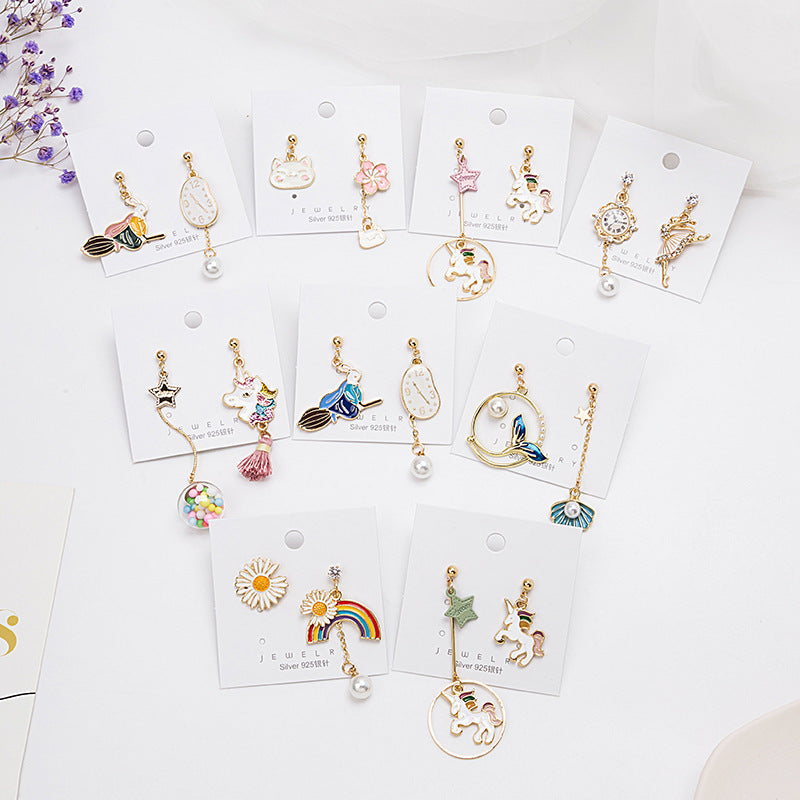 Alloy Rabbit Rainbow Unicorn Earrings MIC-MDD016