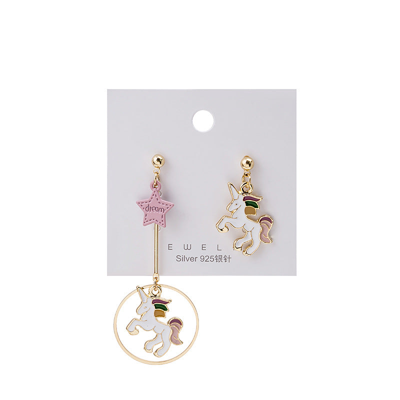 Alloy Rabbit Rainbow Unicorn Earrings MIC-MDD016