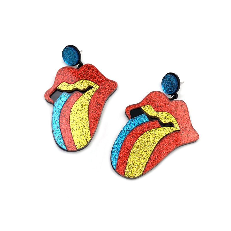 Acrylic Exaggerated Glitter Color Big Mouth Earrings Minimo de compra 2 qiuge003