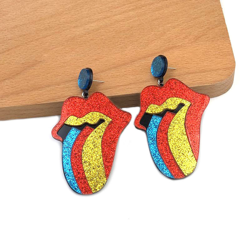 Acrylic Exaggerated Glitter Color Big Mouth Earrings Minimo de compra 2 qiuge003