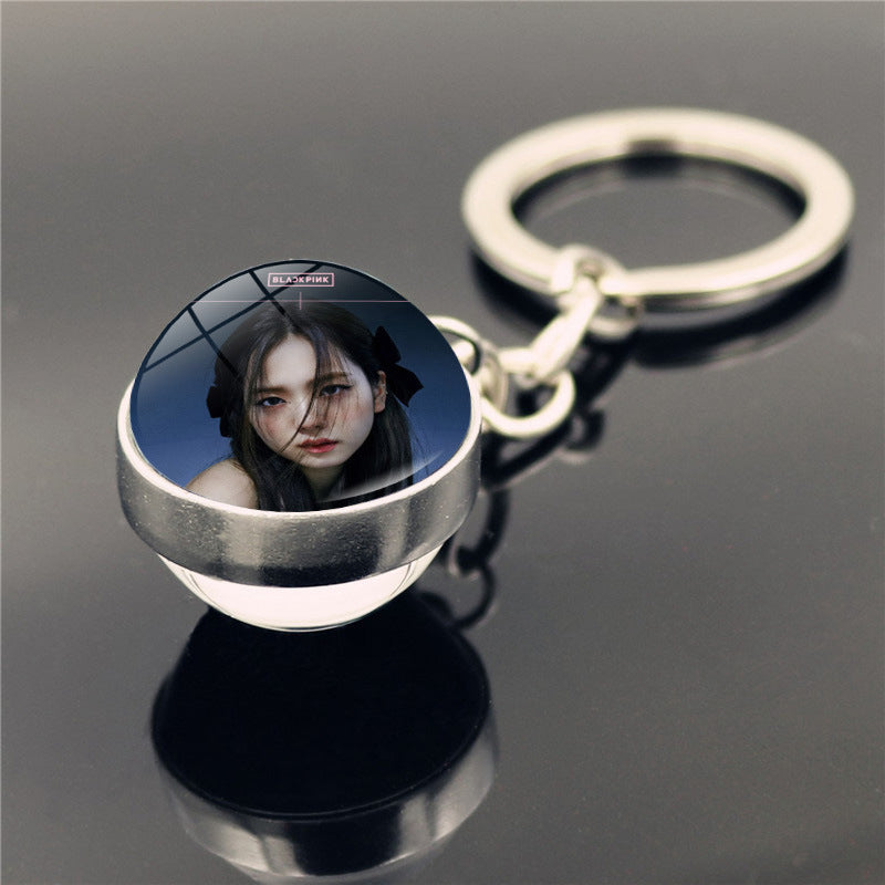 Alloy Blackpink Double sided Glass Ball Keychain MYA-ShuS012