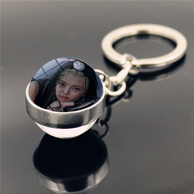 Alloy Blackpink Double sided Glass Ball Keychain MYA-ShuS012