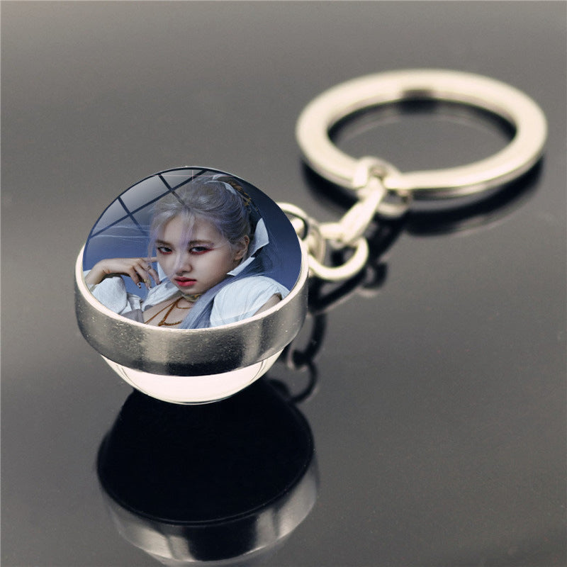 Alloy Blackpink Double sided Glass Ball Keychain MYA-ShuS012