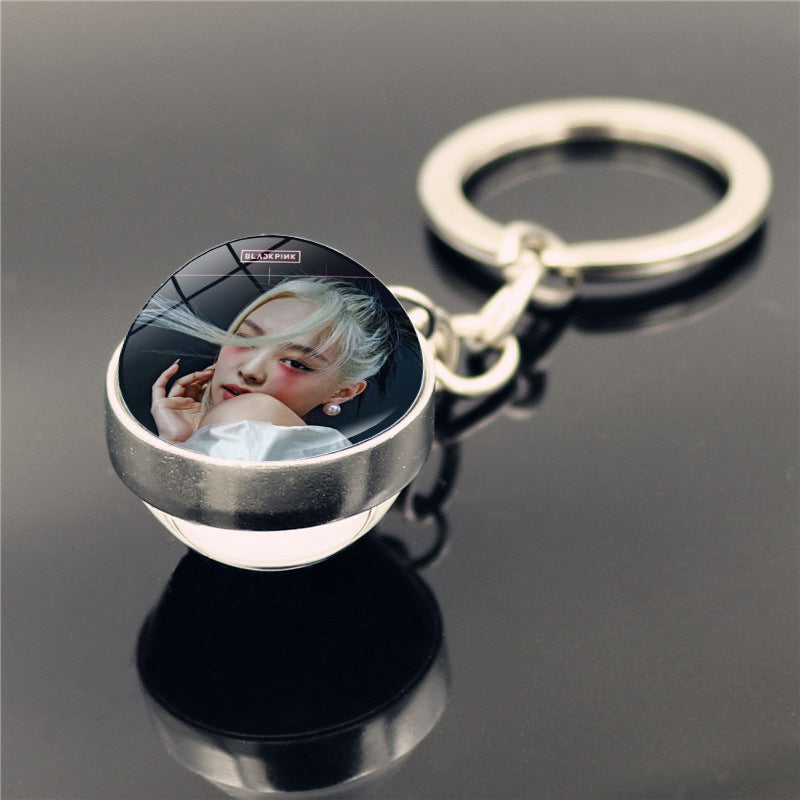 Alloy Blackpink Double sided Glass Ball Keychain MYA-ShuS012