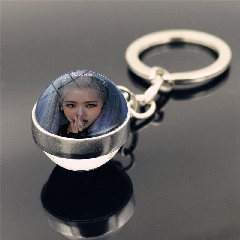 Alloy Blackpink Double sided Glass Ball Keychain MYA-ShuS012