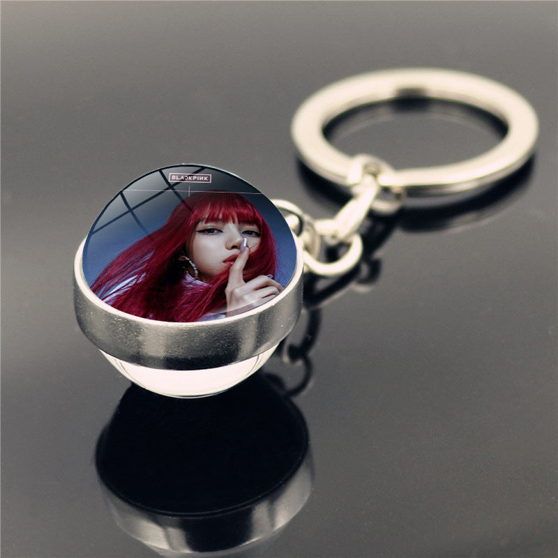 Alloy Blackpink Double sided Glass Ball Keychain MYA-ShuS012