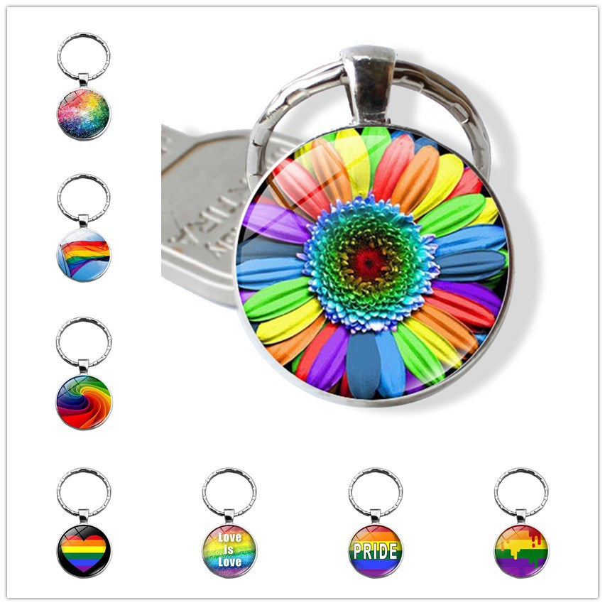 rainbow flowers gay pride keychain pendant LGBT MIC-XuS025