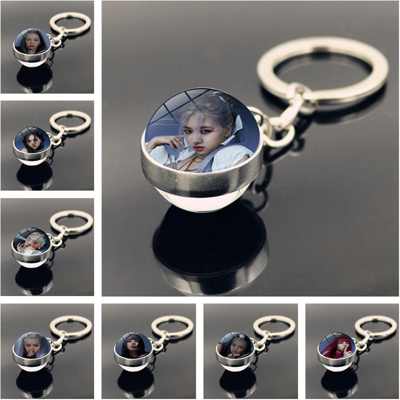 Alloy Blackpink Double sided Glass Ball Keychain MYA-ShuS012