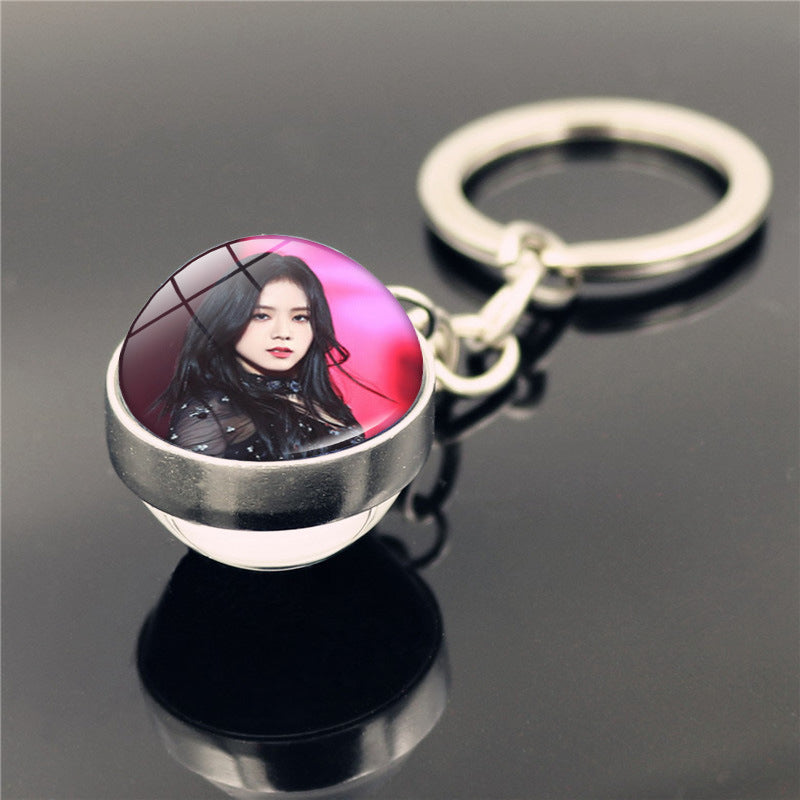 Alloy Blackpink Double sided Glass Ball Keychain MIC-ShuS008