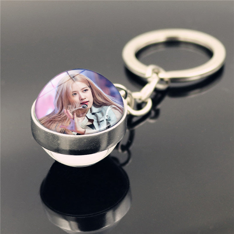 Alloy Blackpink Double sided Glass Ball Keychain MIC-ShuS008