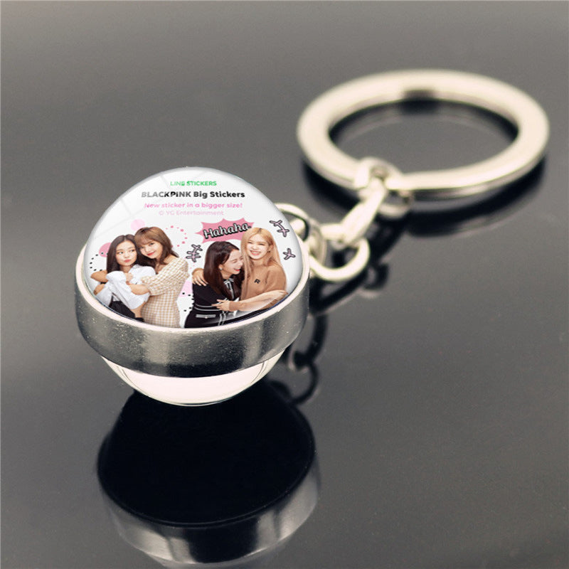 Alloy Blackpink Double sided Glass Ball Keychain MIC-ShuS008