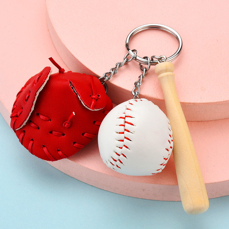 Keychains PU Wood Hardware Baseball 3pcs MIC-YPin034