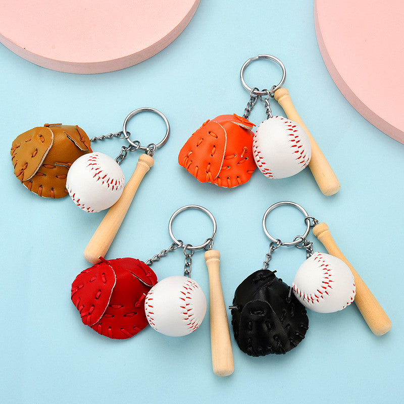 Keychains PU Wood Hardware Baseball 3pcs MIC-YPin034