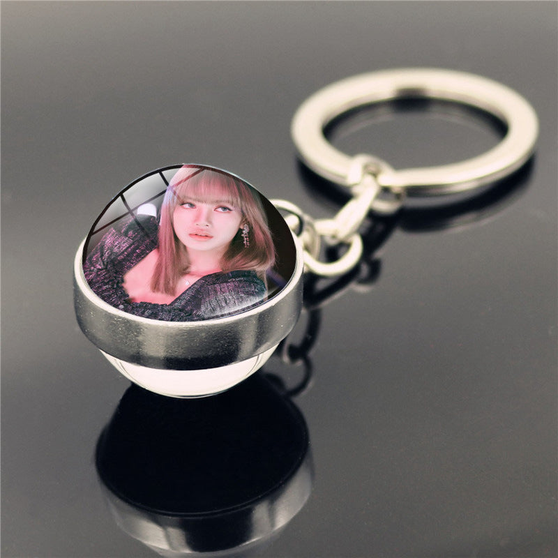 Alloy Blackpink Double sided Glass Ball Keychain MIC-ShuS008