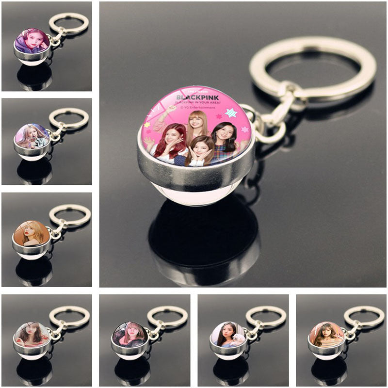 Alloy Blackpink Double sided Glass Ball Keychain MIC-ShuS008