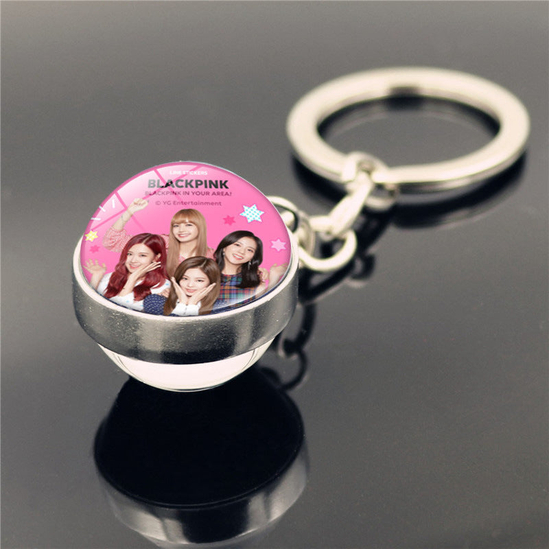 Alloy Blackpink Double sided Glass Ball Keychain MIC-ShuS008