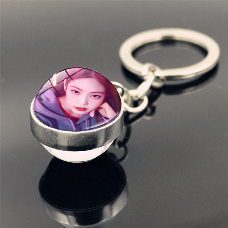 Alloy Blackpink Double sided Glass Ball Keychain MIC-ShuS008