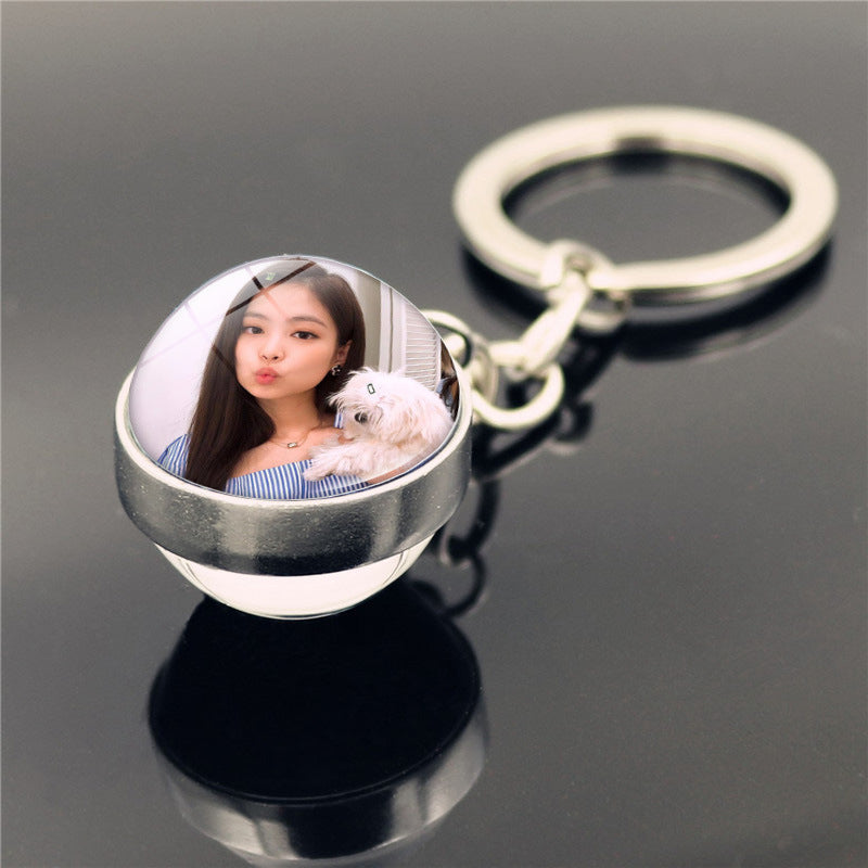 Alloy Blackpink Double sided Glass Ball Keychain MIC-ShuS008