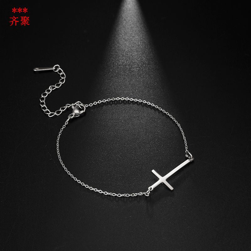 Bracelet Stainless Steel Simple Smooth Cross QiJu004