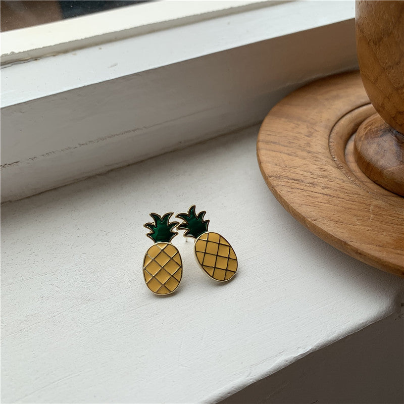 925 Silver Needle Peach Cherry Pineapple Stud Earrings MIC-XiM001