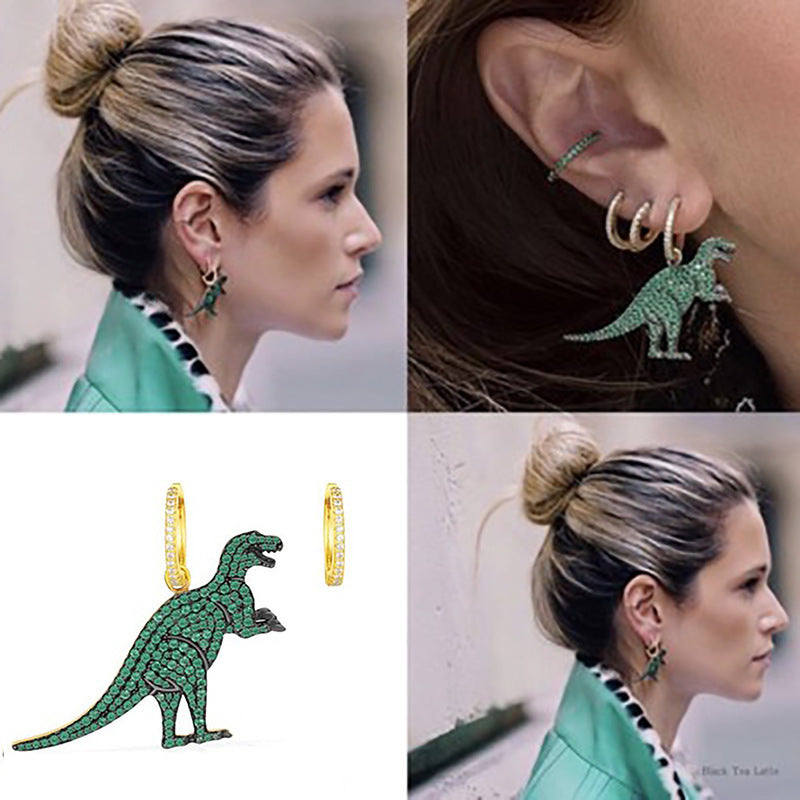 Acrylic Rhinestone Green Dinosaur Earrings (Minimo de Compra 12) MIC-QiuS008