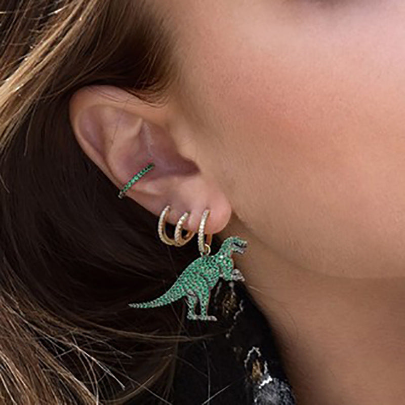 Acrylic Rhinestone Green Dinosaur Earrings (Minimo de Compra 12) MIC-QiuS008