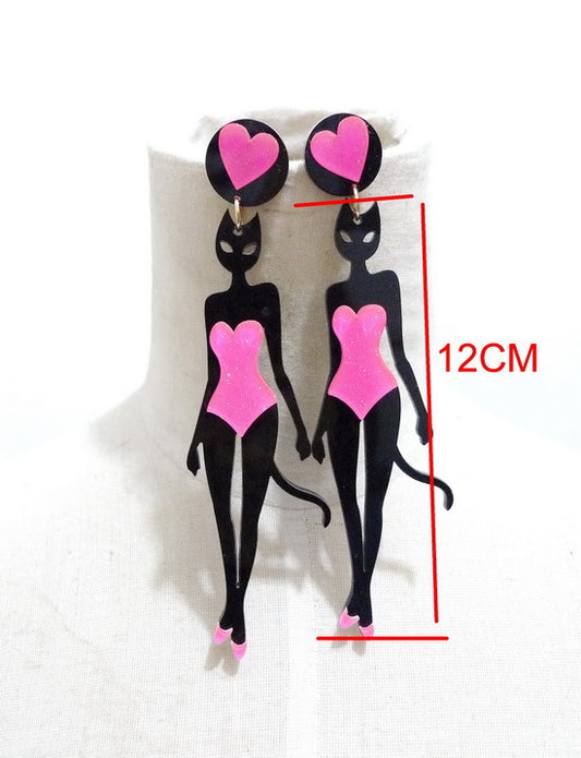 Acrylic Bikini Miss Cat Earrings MIC-NingD032