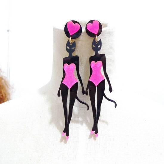 Acrylic Bikini Miss Cat Earrings MIC-NingD032