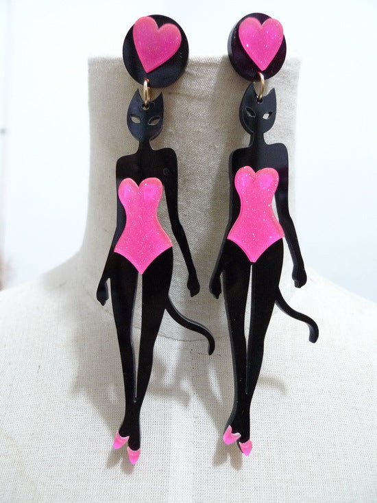 Acrylic Bikini Miss Cat Earrings MIC-NingD032