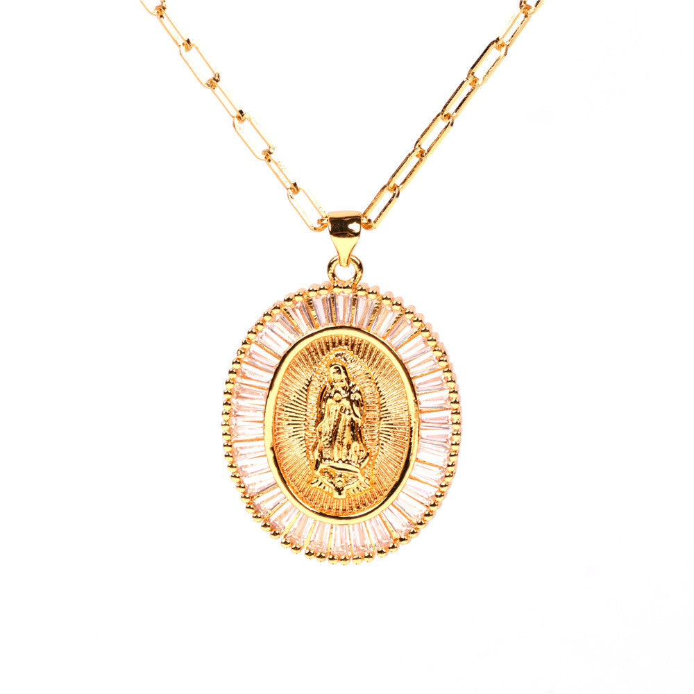 Copper round plaque diamond necklace MIC-TianY012