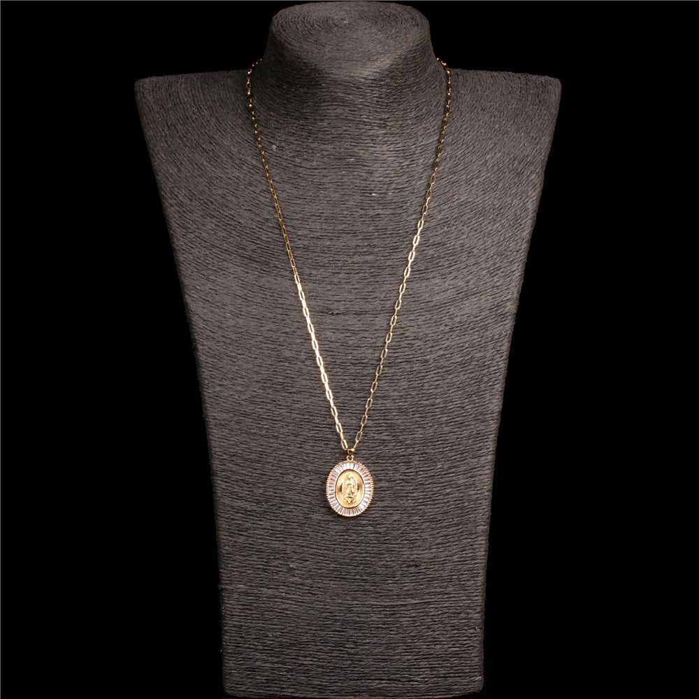 Copper round plaque diamond necklace MIC-TianY012