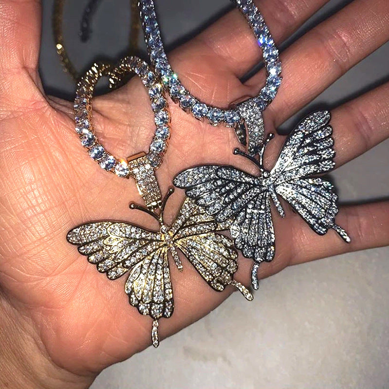 Alloy diamond butterfly necklace MIC-MiaoY048