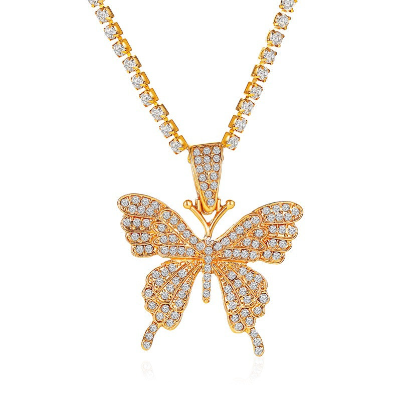 Alloy diamond butterfly necklace MIC-MiaoY048