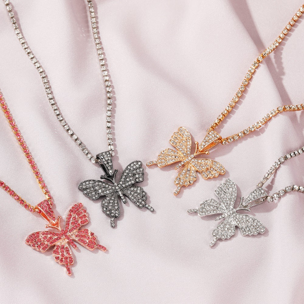 Alloy diamond butterfly necklace MIC-MiaoY048