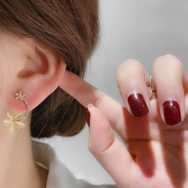 Alloy cat's eye stone flower earrings (Minimo de Compra 2) MIC-HanC006