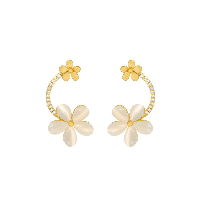 Alloy cat's eye stone flower earrings (Minimo de Compra 2) MIC-HanC006