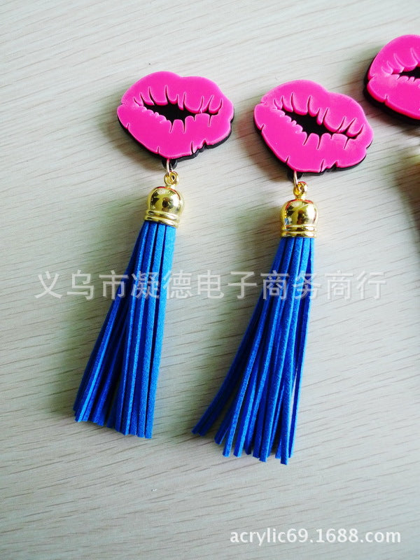 Acrylic Mouth Tassel Earrings MIC-NingD029