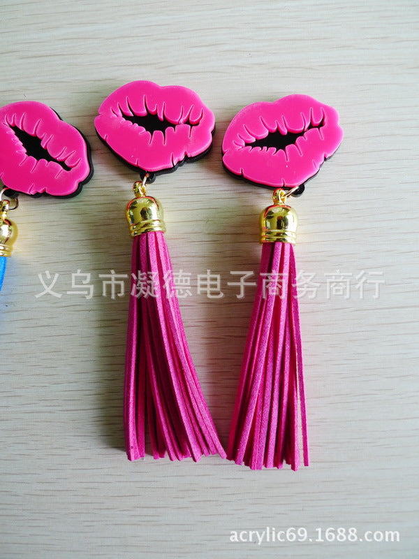 Acrylic Mouth Tassel Earrings MIC-NingD029